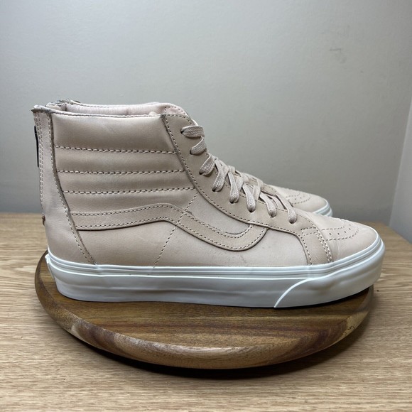 Vans Unisex Women’s 9.5 Men’s 8 Tan Nude Leather Sneakers Shoes Hi Top SK-8